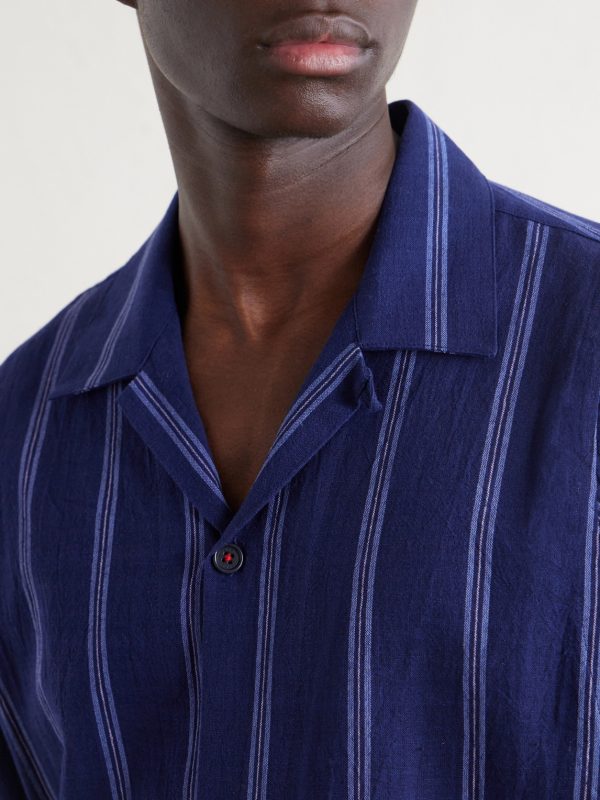 Yusuke Camp-Collar Striped Cotton Shirt - E1 Yusuke Camp-Collar Striped Cotton Shirt - E1