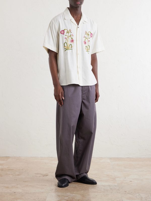 Ronald Convertible-Collar Embroidered Cotton Shirt - OU Ronald Convertible-Collar Embroidered Cotton Shirt - OU
