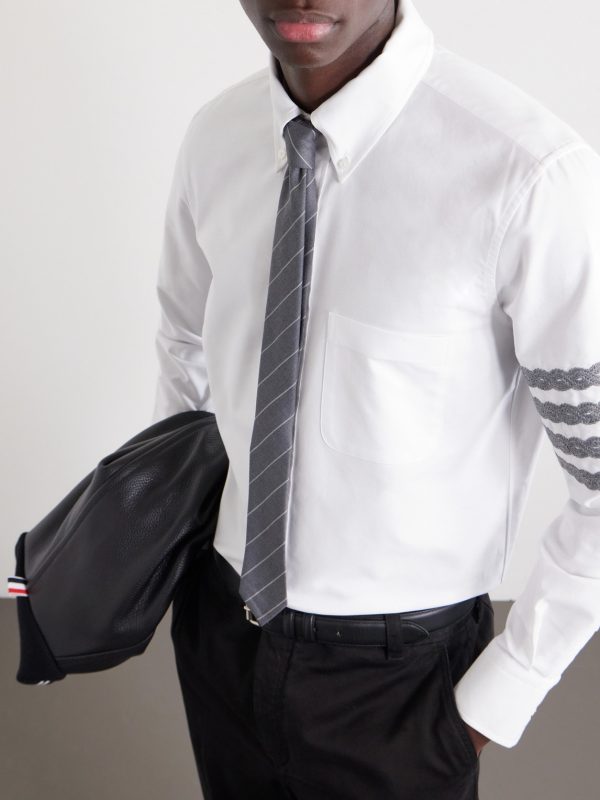 Logo-Appliquéd 4-Bar Embroidered Cotton-Oxford Shirt - E1 Logo-Appliquéd 4-Bar Embroidered Cotton-Oxford Shirt - E1