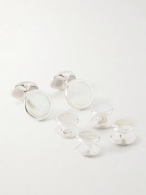 Mother-of-Pearl and Sterling Silver Cufflinks and Dress Studs Set