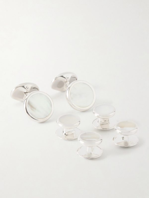 Mother-of-Pearl and Sterling Silver Cufflinks and Dress Studs Set Mother-of-Pearl and Sterling Silver Cufflinks and Dress Studs Set