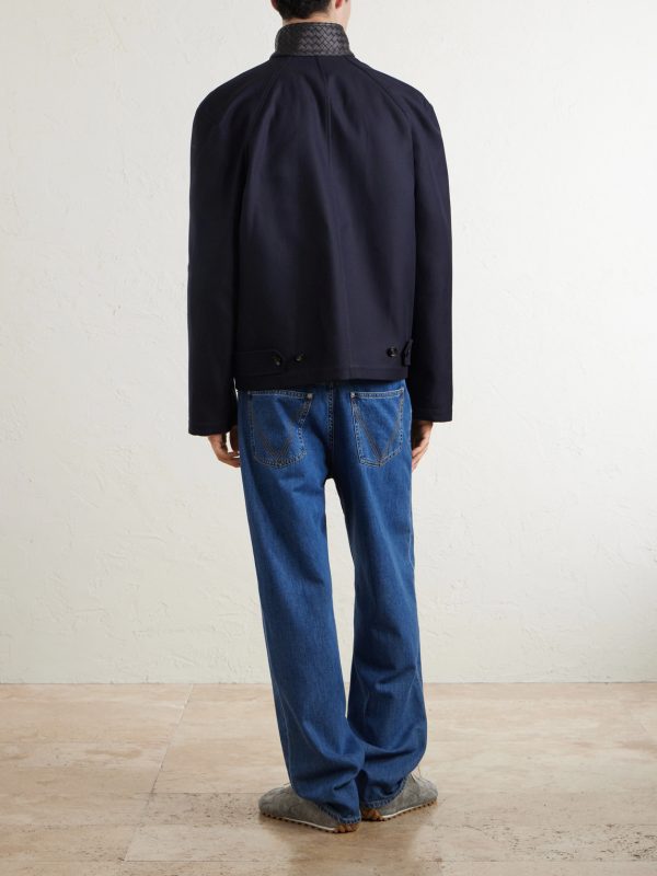 Intrecciato Leather-Trimmed Cotton-Gabardine Blouson Jacket - BK Intrecciato Leather-Trimmed Cotton-Gabardine Blouson Jacket - BK