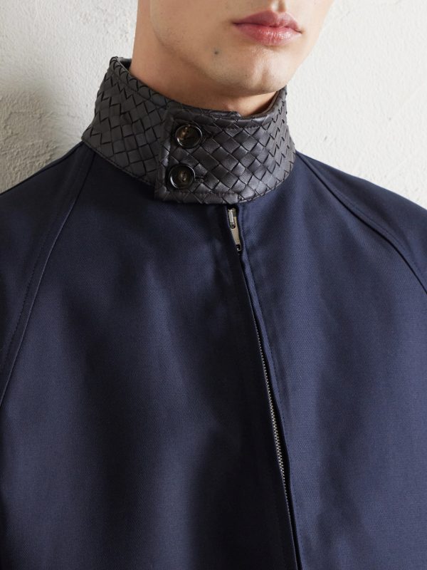Intrecciato Leather-Trimmed Cotton-Gabardine Blouson Jacket - CU Intrecciato Leather-Trimmed Cotton-Gabardine Blouson Jacket - CU