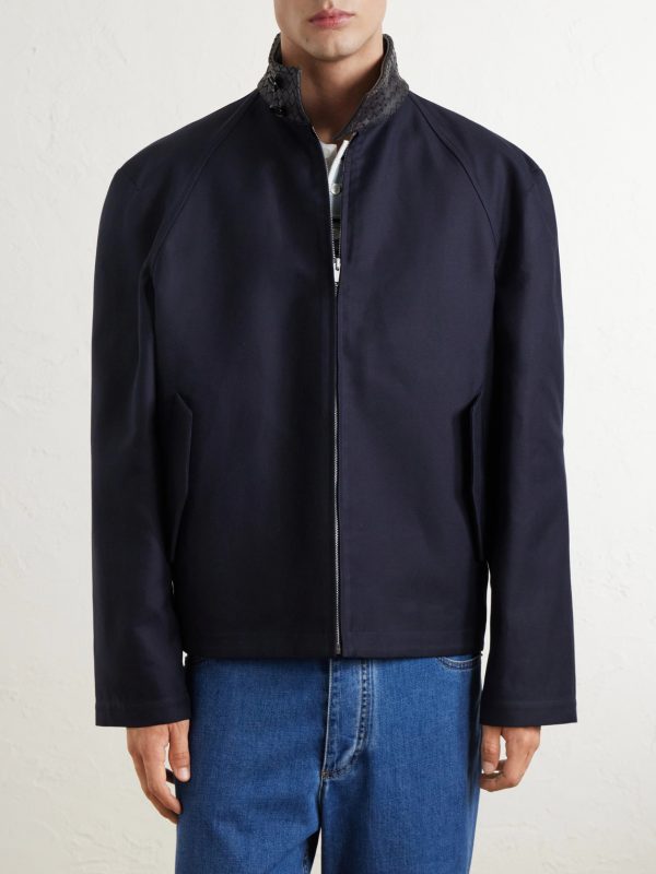Intrecciato Leather-Trimmed Cotton-Gabardine Blouson Jacket - FR Intrecciato Leather-Trimmed Cotton-Gabardine Blouson Jacket - FR