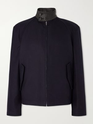 Intrecciato Leather-Trimmed Cotton-Gabardine Blouson Jacket Intrecciato Leather-Trimmed Cotton-Gabardine Blouson Jacket