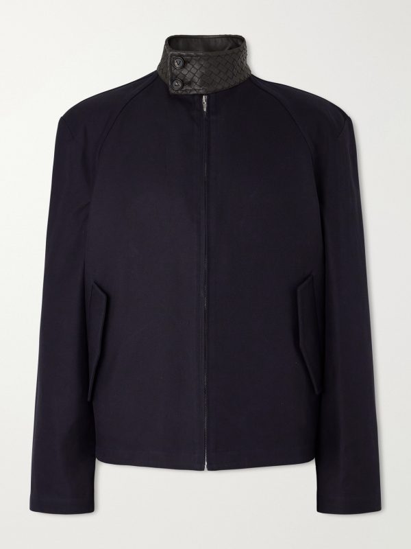 Intrecciato Leather-Trimmed Cotton-Gabardine Blouson Jacket Intrecciato Leather-Trimmed Cotton-Gabardine Blouson Jacket