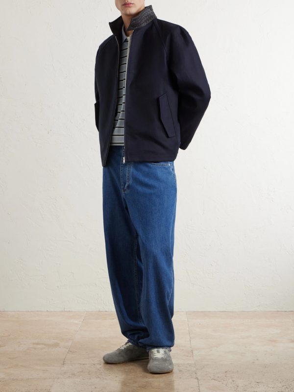 Intrecciato Leather-Trimmed Cotton-Gabardine Blouson Jacket - OU Intrecciato Leather-Trimmed Cotton-Gabardine Blouson Jacket - OU