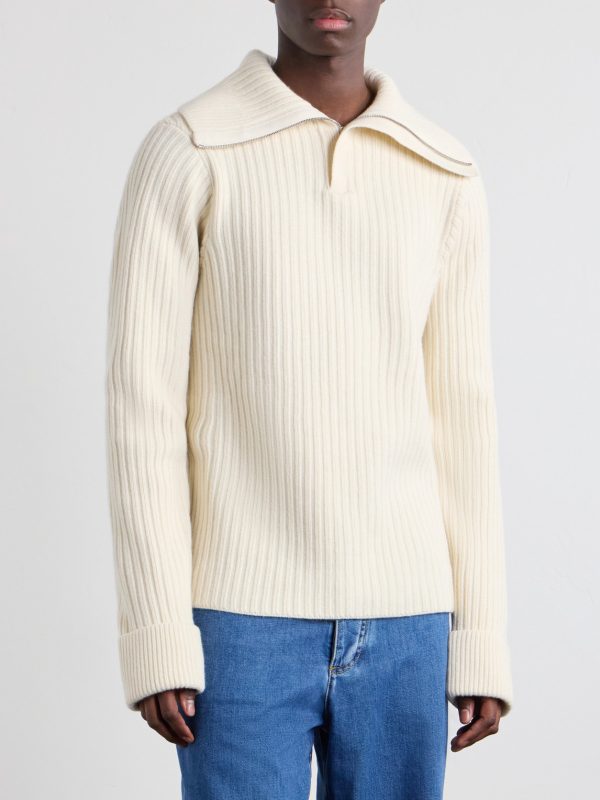 Ribbed-Knit Cashmere and Wool-Blend Half-Zip Sweater - FR