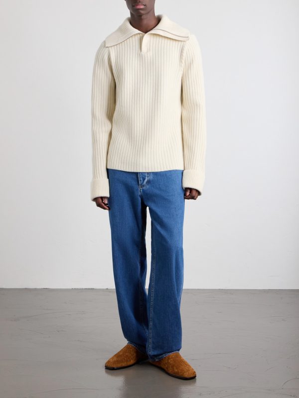 Ribbed-Knit Cashmere and Wool-Blend Half-Zip Sweater - OU
