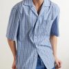 Camp-Collar Logo-Embroidered Checked Cotton and Silk-Blend Shirt - CU Camp-Collar Logo-Embroidered Checked Cotton and Silk-Blend Shirt - CU