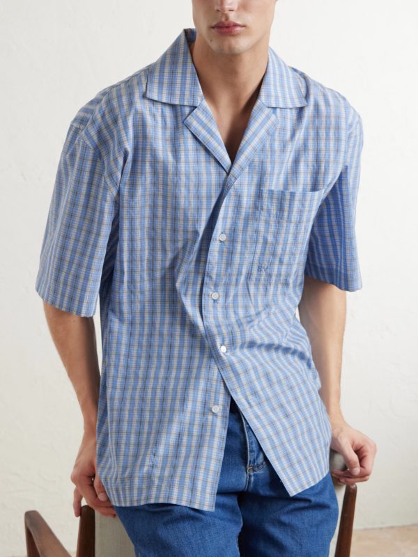 Camp-Collar Logo-Embroidered Checked Cotton and Silk-Blend Shirt - CU Camp-Collar Logo-Embroidered Checked Cotton and Silk-Blend Shirt - CU