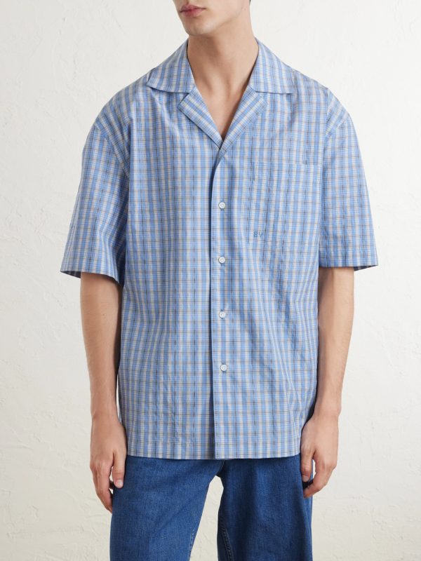 Camp-Collar Logo-Embroidered Checked Cotton and Silk-Blend Shirt - FR Camp-Collar Logo-Embroidered Checked Cotton and Silk-Blend Shirt - FR