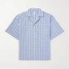 Camp-Collar Logo-Embroidered Checked Cotton and Silk-Blend Shirt Camp-Collar Logo-Embroidered Checked Cotton and Silk-Blend Shirt