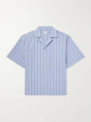 Camp-Collar Logo-Embroidered Checked Cotton and Silk-Blend Shirt