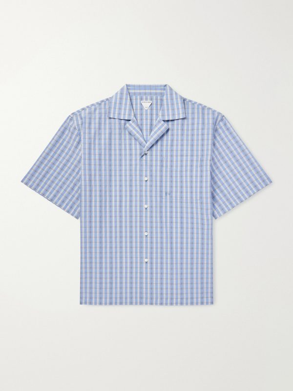 Camp-Collar Logo-Embroidered Checked Cotton and Silk-Blend Shirt Camp-Collar Logo-Embroidered Checked Cotton and Silk-Blend Shirt