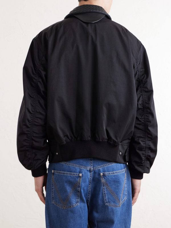 Intrecciato Leather-Trimmed Twill Blouson Jacket - BK Intrecciato Leather-Trimmed Twill Blouson Jacket - BK