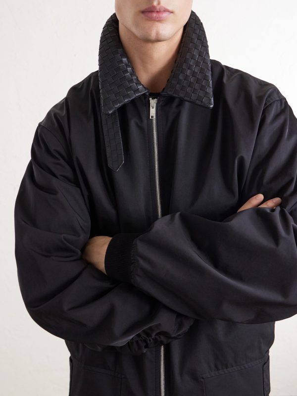 Intrecciato Leather-Trimmed Twill Blouson Jacket - CU Intrecciato Leather-Trimmed Twill Blouson Jacket - CU