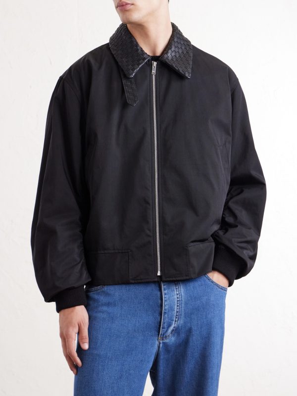 Intrecciato Leather-Trimmed Twill Blouson Jacket - FR Intrecciato Leather-Trimmed Twill Blouson Jacket - FR