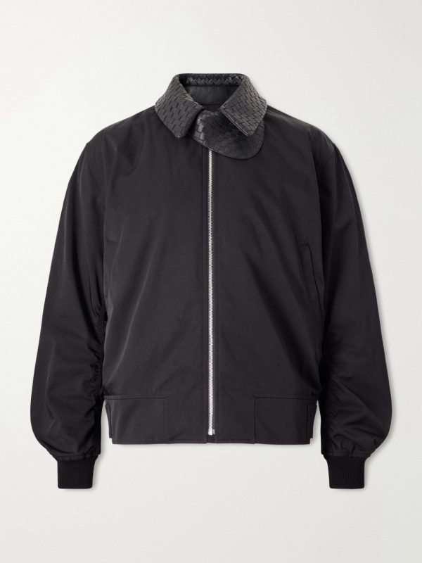 Intrecciato Leather-Trimmed Twill Blouson Jacket Intrecciato Leather-Trimmed Twill Blouson Jacket