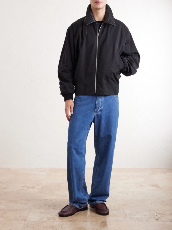 Intrecciato Leather-Trimmed Twill Blouson Jacket - OU Intrecciato Leather-Trimmed Twill Blouson Jacket - OU