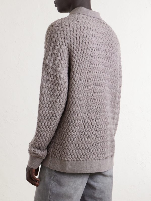Intrecciato Wool Polo Sweater - BK Intrecciato Wool Polo Sweater - BK