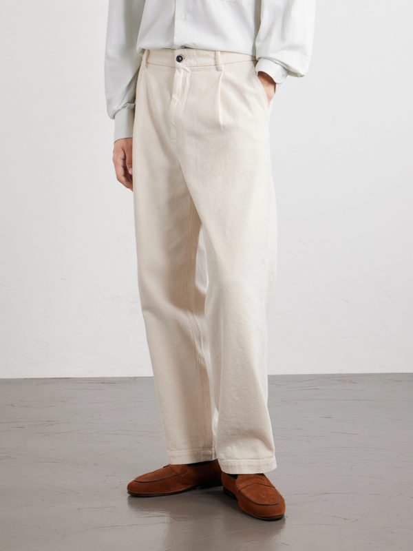 Straight-Leg Pleated Cotton-Drill Trousers - FR Straight-Leg Pleated Cotton-Drill Trousers - FR