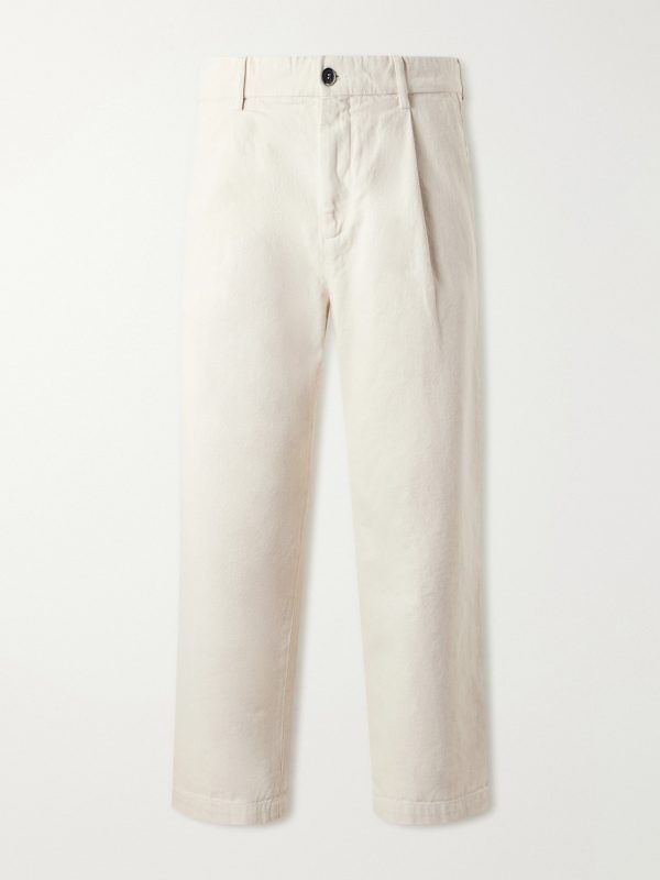 Straight-Leg Pleated Cotton-Drill Trousers Straight-Leg Pleated Cotton-Drill Trousers