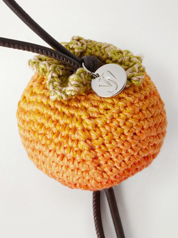 Persimmon Crocheted Cotton and Leather Bag Charm - CU Persimmon Crocheted Cotton and Leather Bag Charm - CU