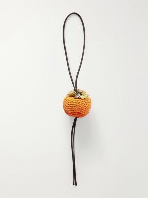 Persimmon Crocheted Cotton and Leather Bag Charm