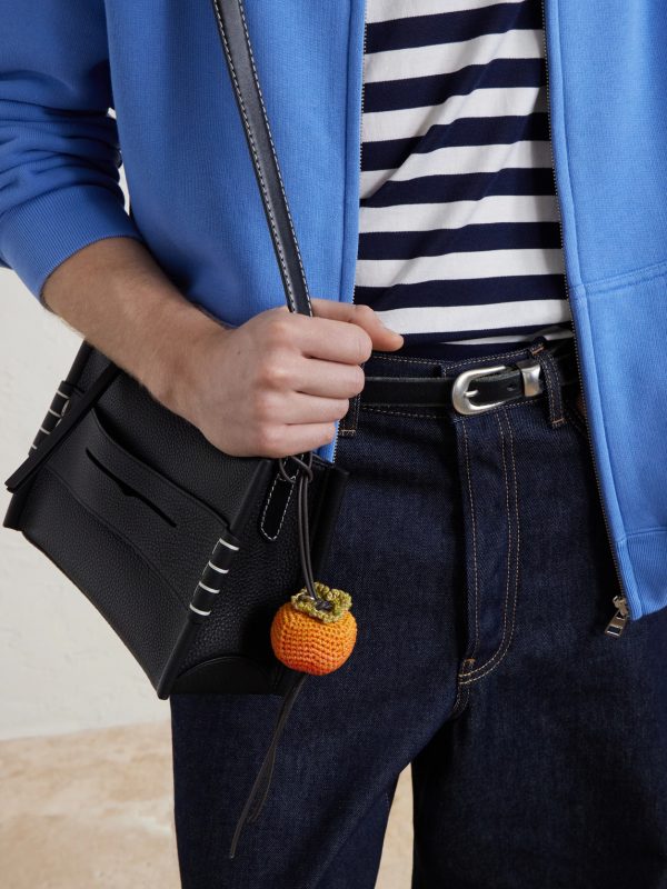 Persimmon Crocheted Cotton and Leather Bag Charm - OU Persimmon Crocheted Cotton and Leather Bag Charm - OU