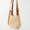 + Paula's Ibiza The Punch Hole Leather-Trimmed Raffia Tote - BK + Paula's Ibiza The Punch Hole Leather-Trimmed Raffia Tote - BK