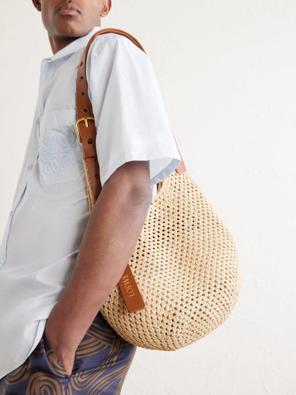 + Paula's Ibiza The Punch Hole Leather-Trimmed Raffia Tote - FR + Paula's Ibiza The Punch Hole Leather-Trimmed Raffia Tote - FR
