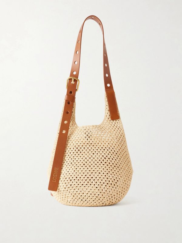 + Paula's Ibiza The Punch Hole Leather-Trimmed Raffia Tote + Paula's Ibiza The Punch Hole Leather-Trimmed Raffia Tote