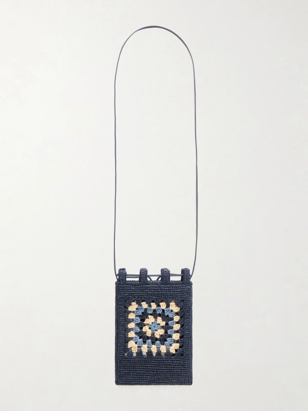 + Paula's Ibiza Logo-Embroidered Leather-Trimmed Crocheted Raffia Bucket Bag - BK