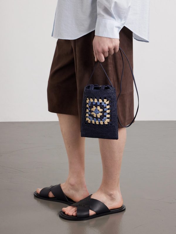 + Paula's Ibiza Logo-Embroidered Leather-Trimmed Crocheted Raffia Bucket Bag - CU