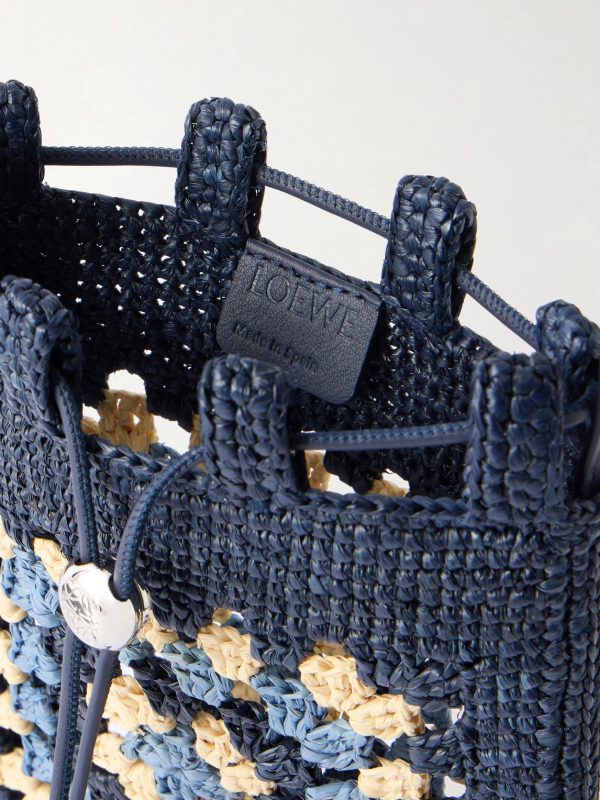 + Paula's Ibiza Logo-Embroidered Leather-Trimmed Crocheted Raffia Bucket Bag - E1