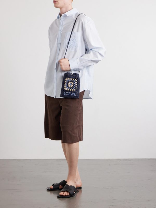 + Paula's Ibiza Logo-Embroidered Leather-Trimmed Crocheted Raffia Bucket Bag - FR