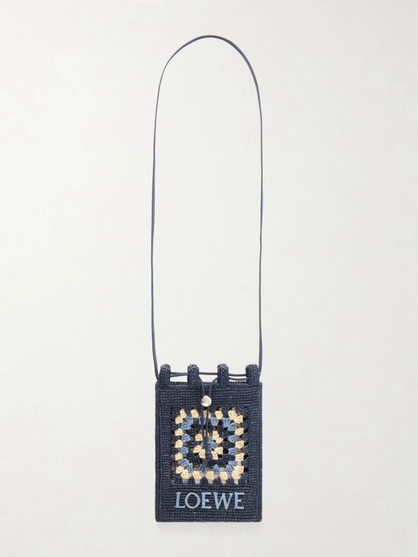 + Paula's Ibiza Logo-Embroidered Leather-Trimmed Crocheted Raffia Bucket Bag