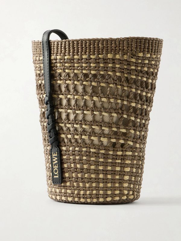 + Paula's Ibiza Braid Leather-Trimmed Raffia Shoulder Bag - BK + Paula's Ibiza Braid Leather-Trimmed Raffia Shoulder Bag - BK