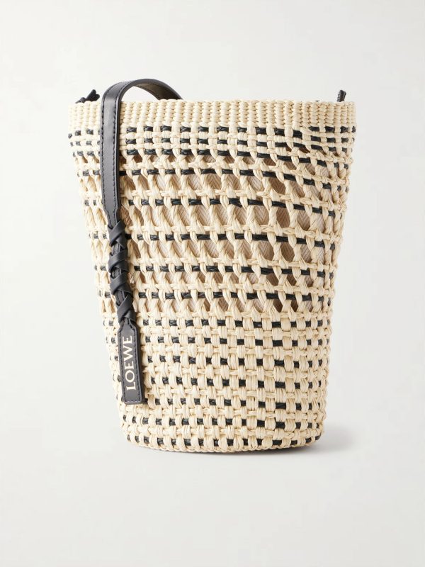 + Paula's Ibiza Leather-Trimmed Woven Raffia Pouch - BK