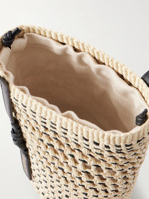 + Paula's Ibiza Leather-Trimmed Woven Raffia Pouch - E1