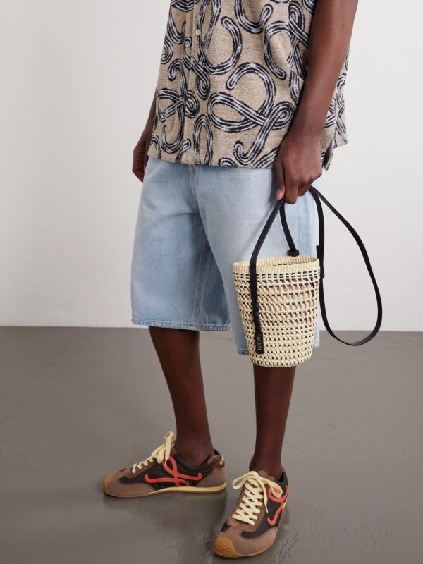 + Paula's Ibiza Leather-Trimmed Woven Raffia Pouch - FR