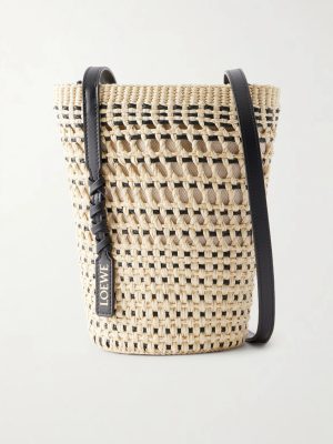 + Paula's Ibiza Leather-Trimmed Woven Raffia Pouch + Paula's Ibiza Leather-Trimmed Woven Raffia Pouch
