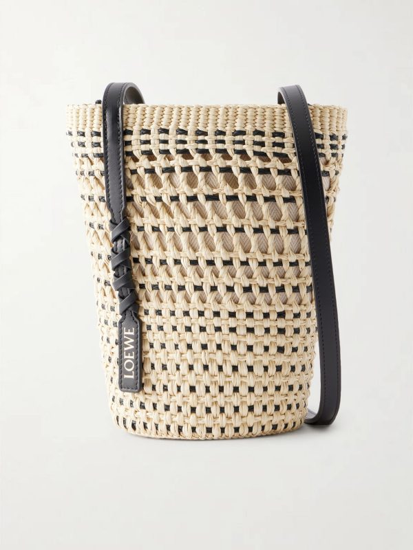 + Paula's Ibiza Leather-Trimmed Woven Raffia Pouch