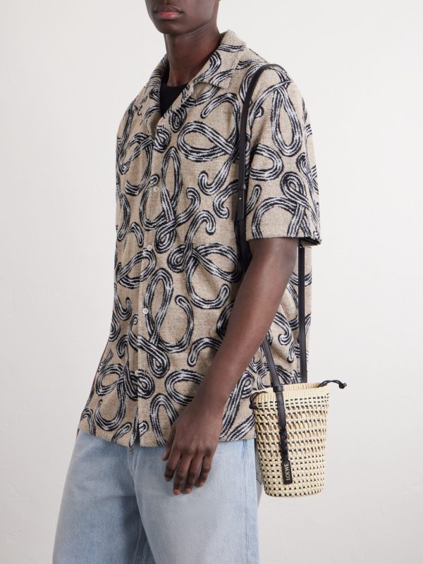+ Paula's Ibiza Leather-Trimmed Woven Raffia Pouch - OU