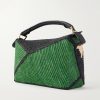 + Paula's Ibiza Puzzle Edge Crocodile leather-trimmed raffia shoulder bag - BK + Paula's Ibiza Puzzle Edge Crocodile leather-trimmed raffia shoulder bag - BK