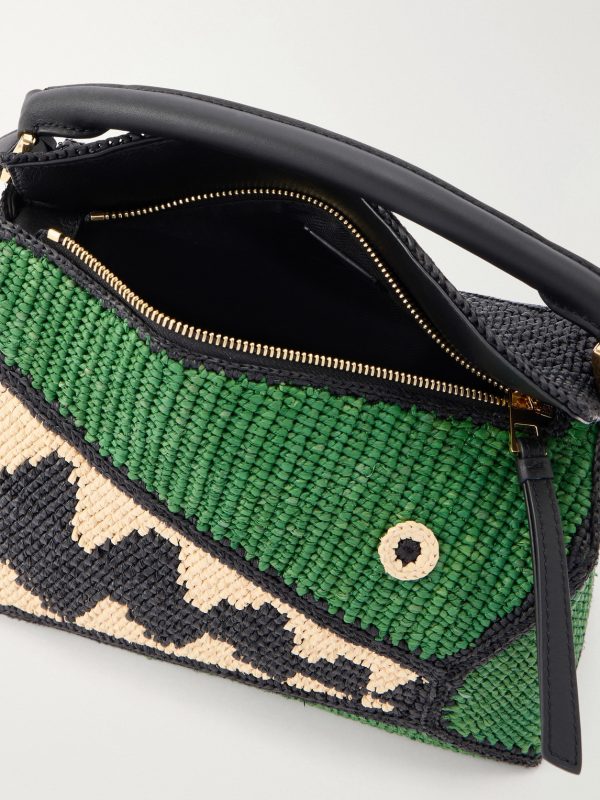 + Paula's Ibiza Puzzle Edge Crocodile leather-trimmed raffia shoulder bag - E1 + Paula's Ibiza Puzzle Edge Crocodile leather-trimmed raffia shoulder bag - E1