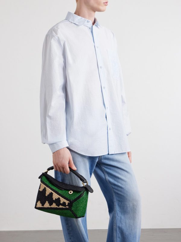 + Paula's Ibiza Puzzle Edge Crocodile leather-trimmed raffia shoulder bag - FR + Paula's Ibiza Puzzle Edge Crocodile leather-trimmed raffia shoulder bag - FR