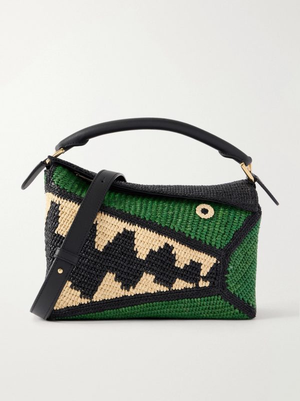 + Paula's Ibiza Puzzle Edge Crocodile leather-trimmed raffia shoulder bag + Paula's Ibiza Puzzle Edge Crocodile leather-trimmed raffia shoulder bag
