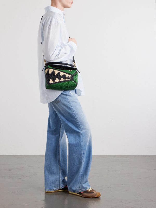 + Paula's Ibiza Puzzle Edge Crocodile leather-trimmed raffia shoulder bag - OU + Paula's Ibiza Puzzle Edge Crocodile leather-trimmed raffia shoulder bag - OU